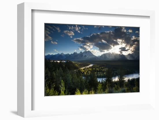 Grand Tetons, Wyoming: Snake River with the Sun Setting over the Grand Tetons in the Background-Brad Beck-Framed Photographic Print