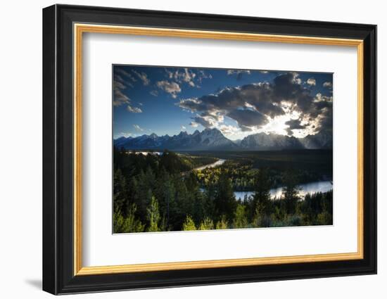 Grand Tetons, Wyoming: Snake River with the Sun Setting over the Grand Tetons in the Background-Brad Beck-Framed Photographic Print