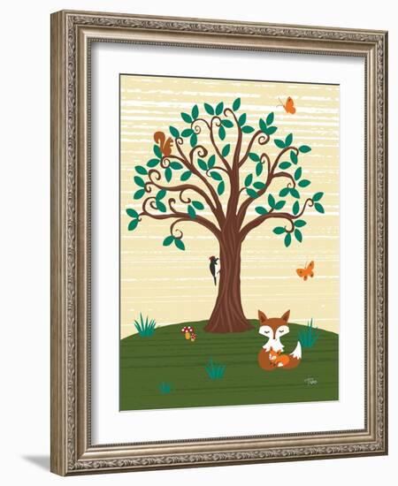 Grand Tree & Foxes-Teresa Woo-Framed Art Print