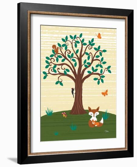 Grand Tree & Foxes-Teresa Woo-Framed Art Print