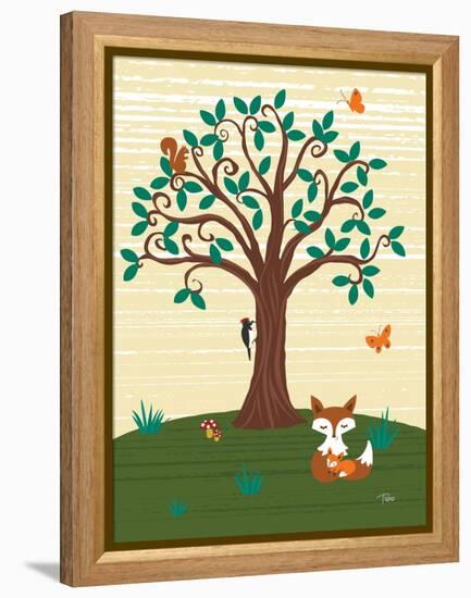 Grand Tree & Foxes-Teresa Woo-Framed Stretched Canvas