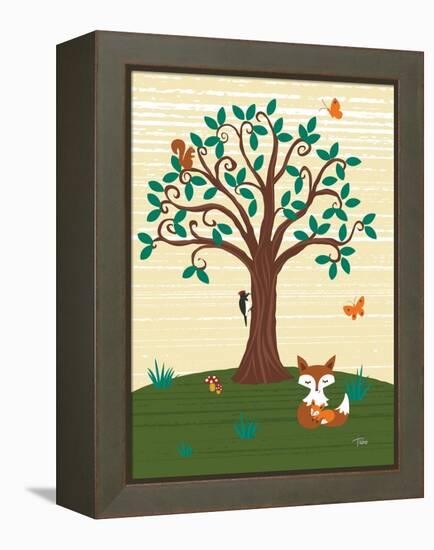 Grand Tree & Foxes-Teresa Woo-Framed Stretched Canvas