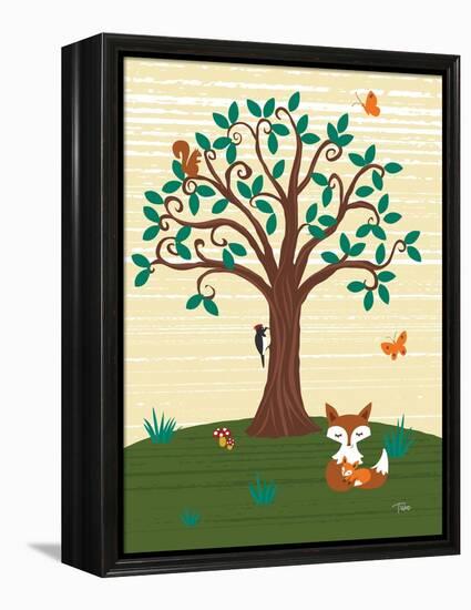 Grand Tree & Foxes-Teresa Woo-Framed Stretched Canvas