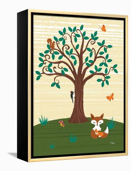 Grand Tree & Foxes-Teresa Woo-Framed Stretched Canvas