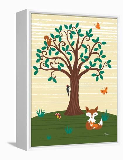 Grand Tree & Foxes-Teresa Woo-Framed Stretched Canvas