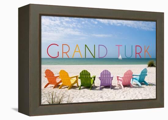 Grand Turk - Colorful Beach Chairs-Lantern Press-Framed Stretched Canvas