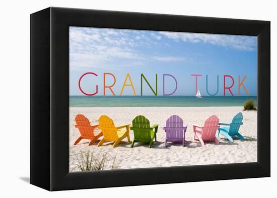 Grand Turk - Colorful Beach Chairs-Lantern Press-Framed Stretched Canvas