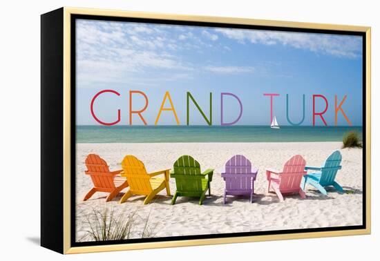 Grand Turk - Colorful Beach Chairs-Lantern Press-Framed Stretched Canvas