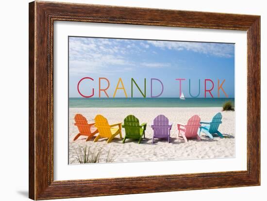 Grand Turk - Colorful Beach Chairs-Lantern Press-Framed Art Print