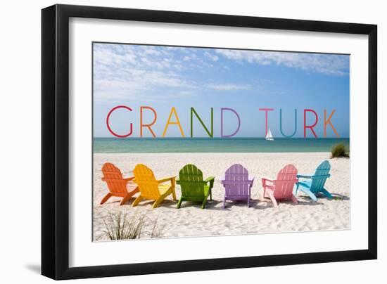 Grand Turk - Colorful Beach Chairs-Lantern Press-Framed Art Print