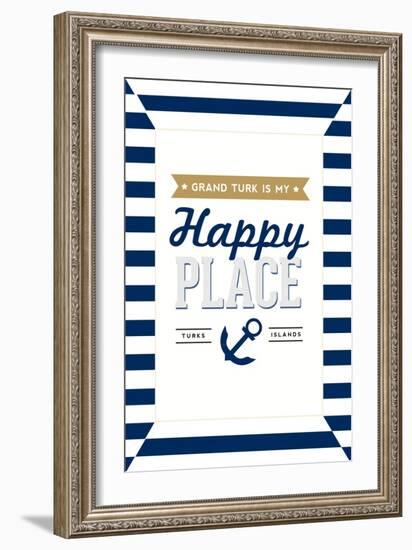 Grand Turk is my Happy Place - Stripes-Lantern Press-Framed Art Print