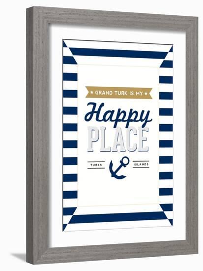 Grand Turk is my Happy Place - Stripes-Lantern Press-Framed Art Print