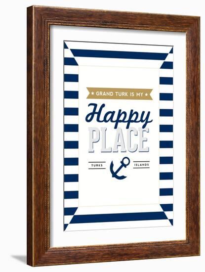 Grand Turk is my Happy Place - Stripes-Lantern Press-Framed Art Print