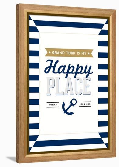 Grand Turk is my Happy Place - Stripes-Lantern Press-Framed Stretched Canvas