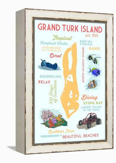 Grand Turk Island - Typography and Icons-Lantern Press-Framed Stretched Canvas