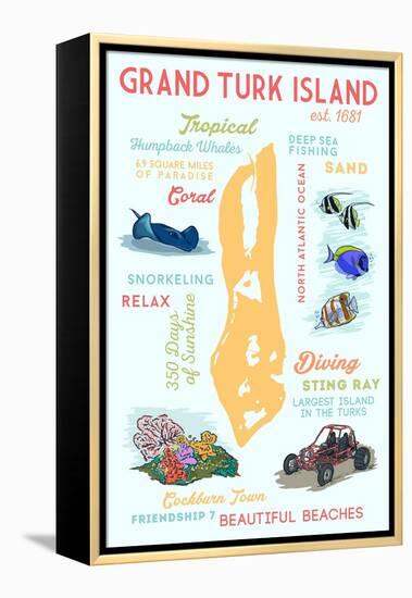 Grand Turk Island - Typography and Icons-Lantern Press-Framed Stretched Canvas