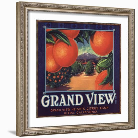 Grand View Brand - Ultra, California - Citrus Crate Label-Lantern Press-Framed Premium Giclee Print