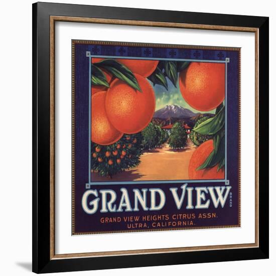 Grand View Brand - Ultra, California - Citrus Crate Label-Lantern Press-Framed Art Print