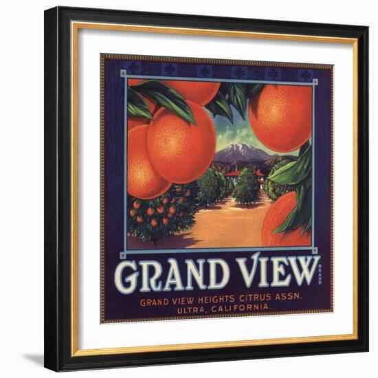 Grand View Brand - Ultra, California - Citrus Crate Label-Lantern Press-Framed Art Print