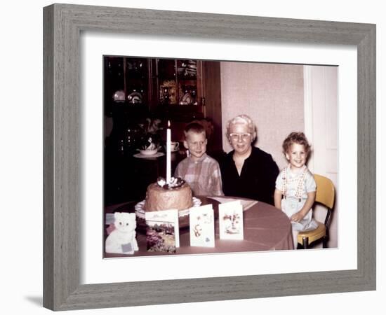 Grandchildren with Grandma at Birthday Party, Ca. 1964.-Kirn Vintage Stock-Framed Photographic Print