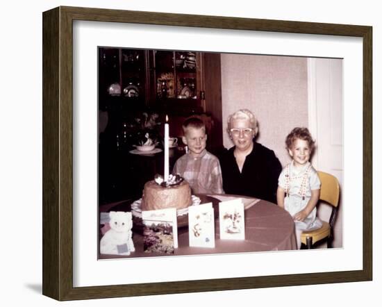 Grandchildren with Grandma at Birthday Party, Ca. 1964.-Kirn Vintage Stock-Framed Photographic Print