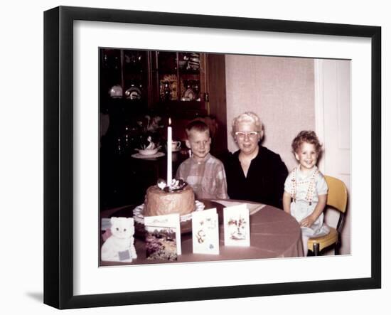 Grandchildren with Grandma at Birthday Party, Ca. 1964.-Kirn Vintage Stock-Framed Photographic Print