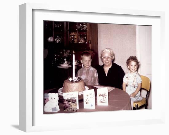 Grandchildren with Grandma at Birthday Party, Ca. 1964.-Kirn Vintage Stock-Framed Photographic Print