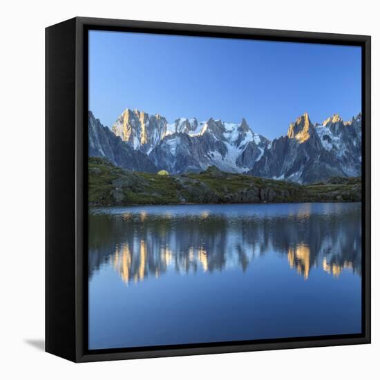 Grandes Jorasses and Dent Du Geant Reflected at Sunrise in Lac Des Cheserys-Roberto Moiola-Framed Premier Image Canvas