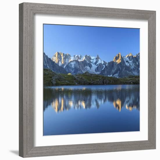 Grandes Jorasses and Dent Du Geant Reflected at Sunrise in Lac Des Cheserys-Roberto Moiola-Framed Photographic Print