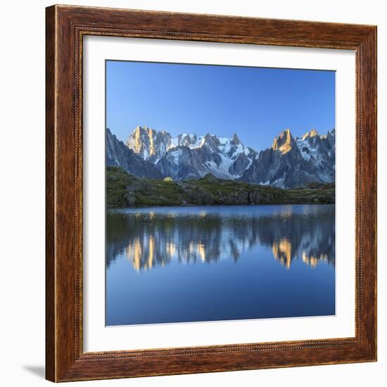 Grandes Jorasses and Dent Du Geant Reflected at Sunrise in Lac Des Cheserys-Roberto Moiola-Framed Photographic Print