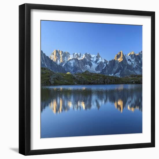 Grandes Jorasses and Dent Du Geant Reflected at Sunrise in Lac Des Cheserys-Roberto Moiola-Framed Photographic Print