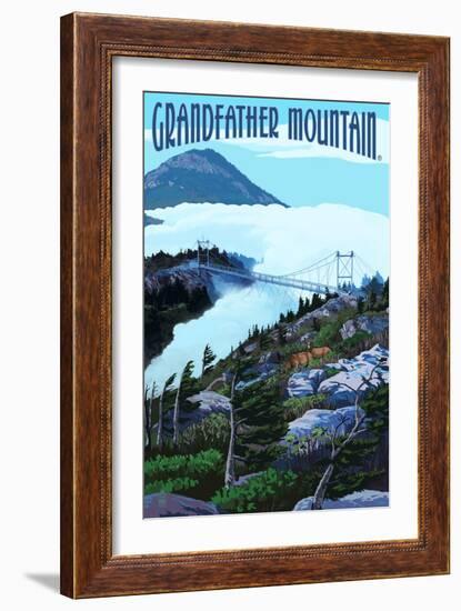 Grandfather Mountain, North Carolina - Bridge and Clouds-Lantern Press-Framed Art Print