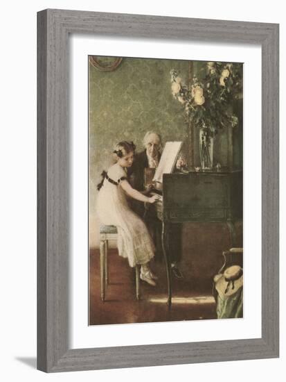 Grandfather Teaching Girl Pianoforte-null-Framed Art Print