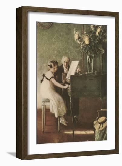 Grandfather Teaching Girl Pianoforte-null-Framed Art Print