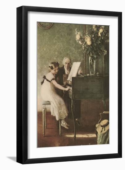 Grandfather Teaching Girl Pianoforte-null-Framed Art Print