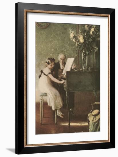 Grandfather Teaching Girl Pianoforte-null-Framed Art Print