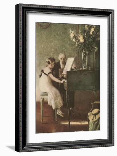 Grandfather Teaching Girl Pianoforte-null-Framed Art Print