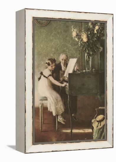 Grandfather Teaching Girl Pianoforte-null-Framed Stretched Canvas