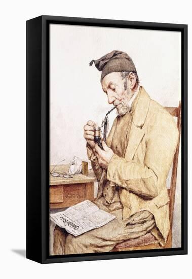 Grandfather with Pipe, 1903-Albert Anker-Framed Premier Image Canvas