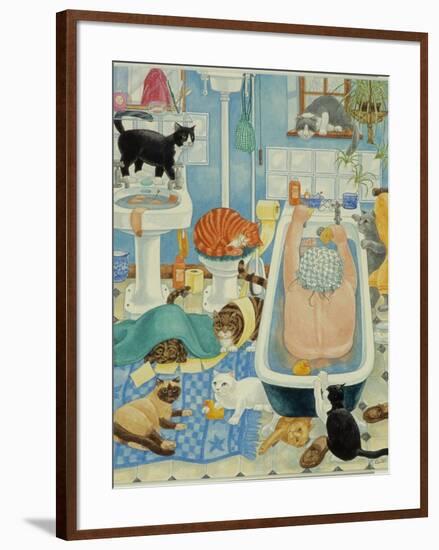 Grandma and 10 cats in the bathroom-Linda Benton-Framed Giclee Print