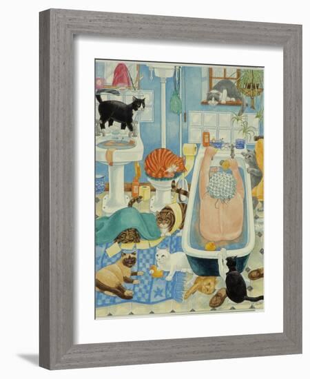 Grandma and 10 cats in the bathroom-Linda Benton-Framed Giclee Print