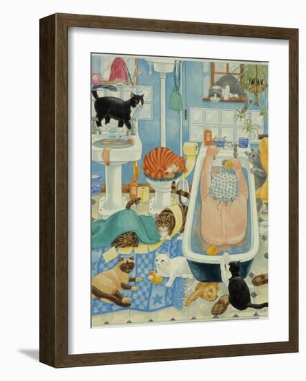 Grandma and 10 cats in the bathroom-Linda Benton-Framed Giclee Print