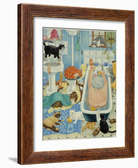 Grandma and 10 cats in the bathroom-Linda Benton-Framed Giclee Print