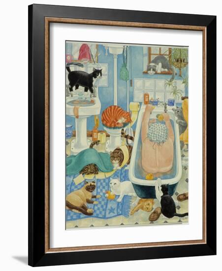 Grandma and 10 cats in the bathroom-Linda Benton-Framed Giclee Print