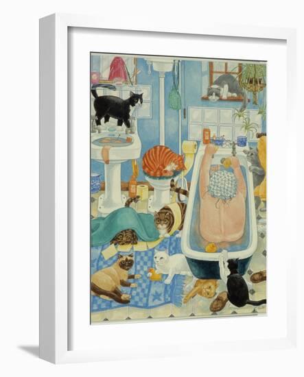 Grandma and 10 cats in the bathroom-Linda Benton-Framed Giclee Print