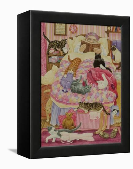 Grandma and 10 cats in the bedroom-Linda Benton-Framed Premier Image Canvas