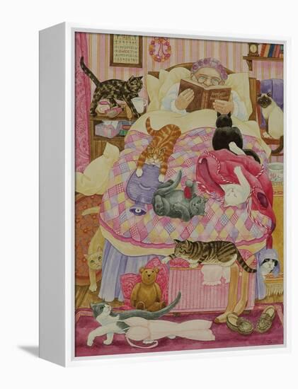 Grandma and 10 cats in the bedroom-Linda Benton-Framed Premier Image Canvas