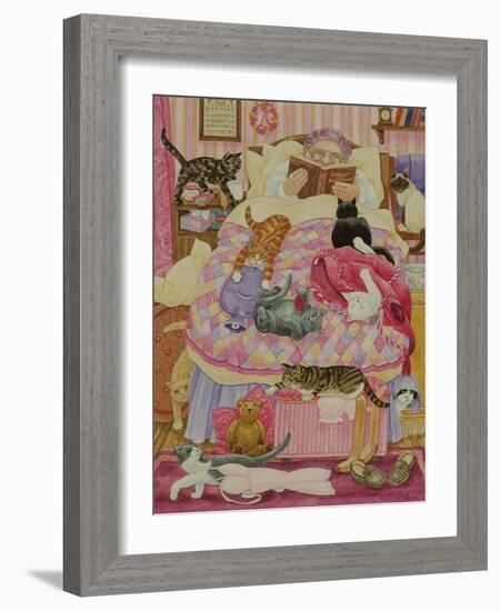 Grandma and 10 cats in the bedroom-Linda Benton-Framed Giclee Print