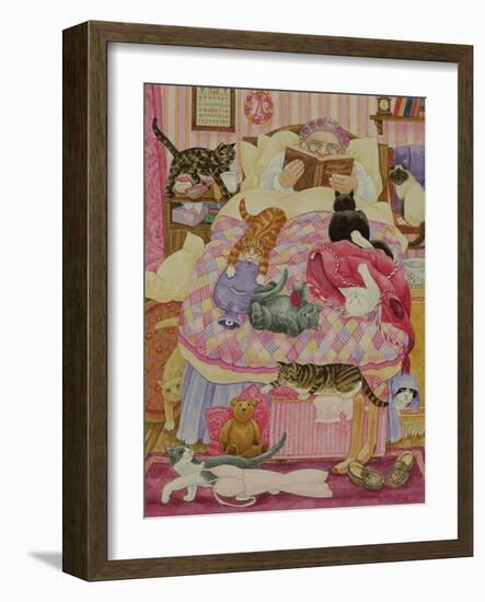 Grandma and 10 cats in the bedroom-Linda Benton-Framed Giclee Print