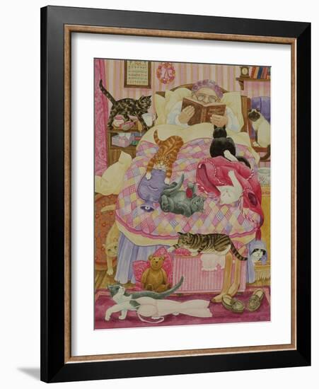 Grandma and 10 cats in the bedroom-Linda Benton-Framed Giclee Print